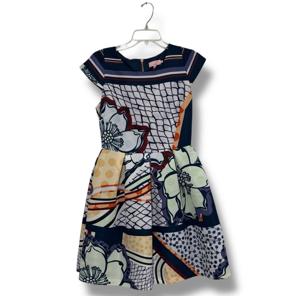 Ted Baker Navy Multi Floral Patchwork Fit & Flare Dress